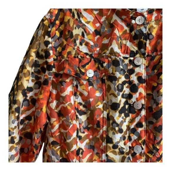 Ruby Rd. Jacket 14 P Red Orange Lace Lightweight Sheer Cut-Out Roll Tab Sleeve - Picture 9 of 13